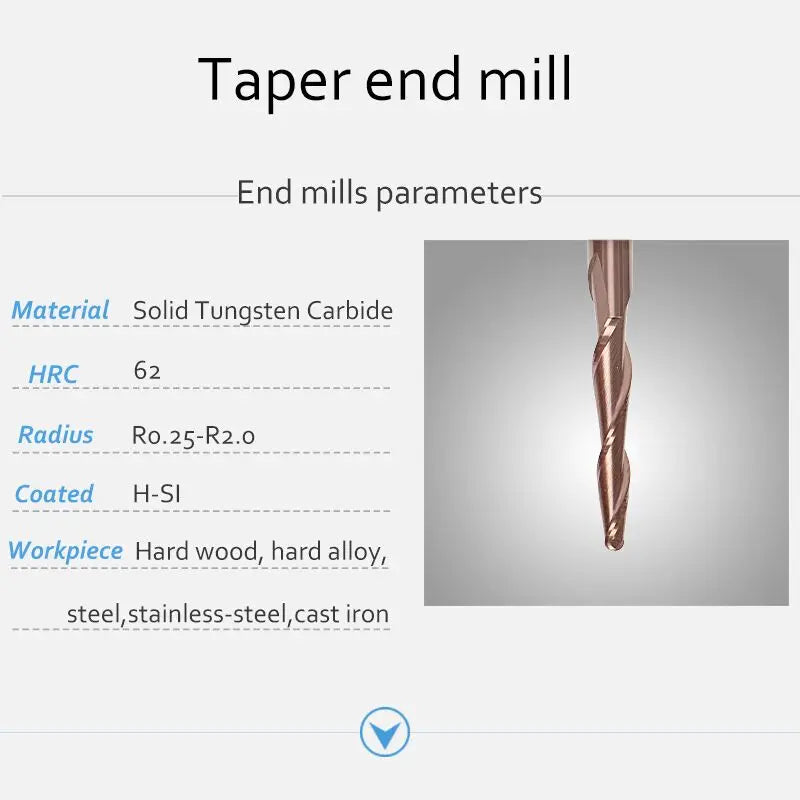 1Pc HRC62 Carbide Carbide Tapered Ball Nose End Mill CNC Engraving Carving Router Bits Milling Cutter for Wood and Aluminium