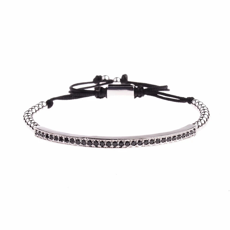 2020 Classic Luxury CZ Black Zircon Long Tubes&4Mm Copper Beads Macrame Men Bracelets&Bangles for Women Jewelry Bileklik