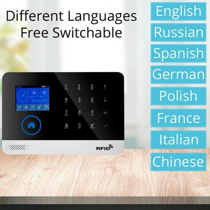 Wireless Tuya APP SIM GSM Home RFID Burglar Security LCD Touch Keyboard WIFI GSM Alarm System Sensor Kit Russian,Spanish Voice