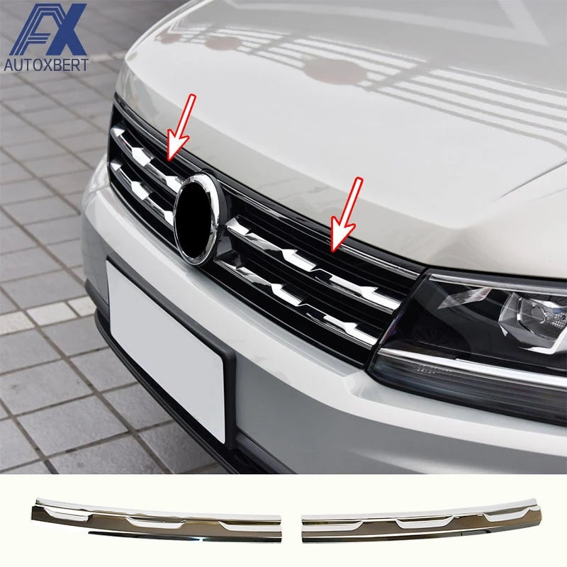 2Pcs Front Hood Grille Grill Mesh Sticker Lid Refit Molding Style Garnish for VW TIGUAN Mk2 Europe Version 2016 2017 2018 2021