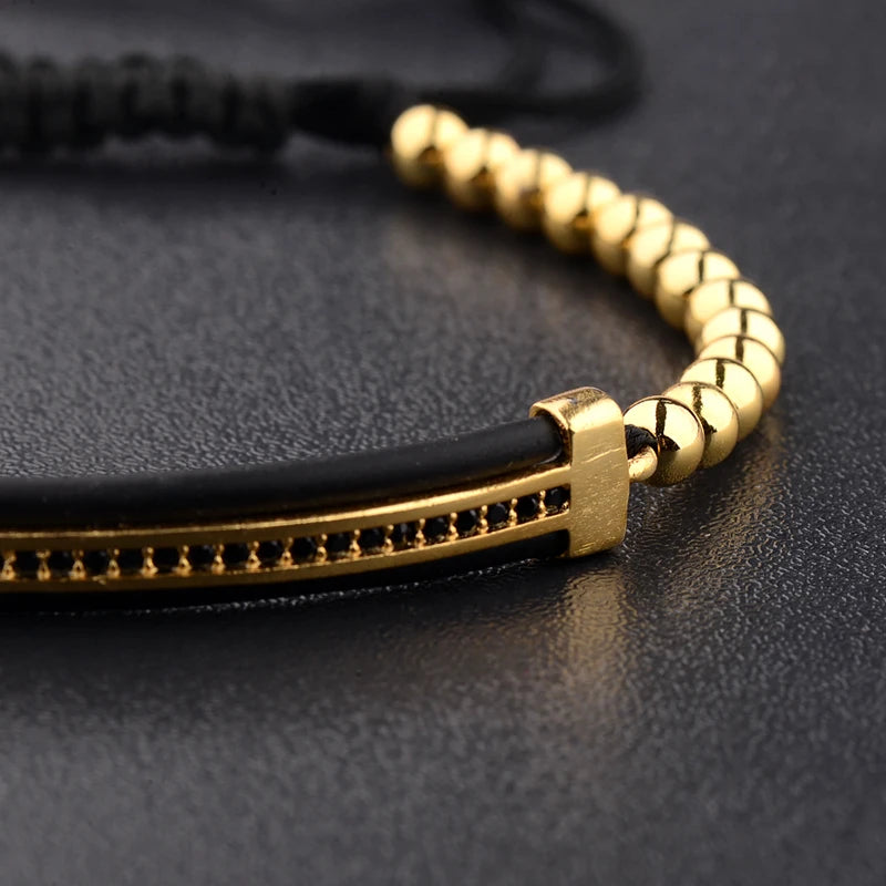 2020 Classic Luxury CZ Black Zircon Long Tubes&4Mm Copper Beads Macrame Men Bracelets&Bangles for Women Jewelry Bileklik
