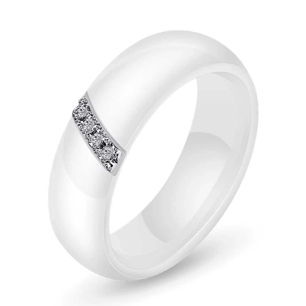 Fashion White Black Ceramic Rings for Women Smooth Surface Inlaid Zircon Women Ring Stainless Steel Wedding Engagement Gift