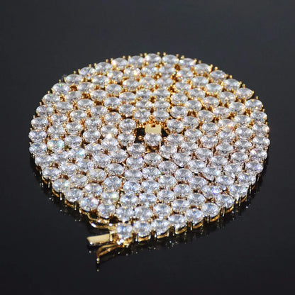 1 Row Tennis Chain Zircon Necklace Hip Hop Jewelry Gold Color Copper Material Men Rock Link 18Inch 20Inch