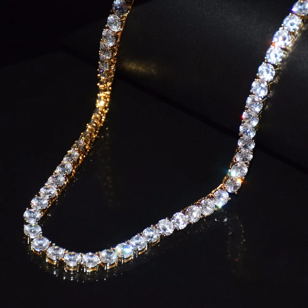 1 Row Tennis Chain Zircon Necklace Hip Hop Jewelry Gold Color Copper Material Men Rock Link 18Inch 20Inch
