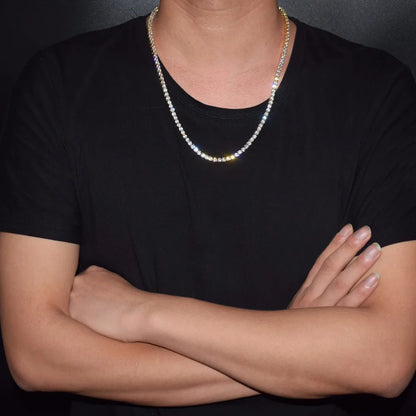 1 Row Tennis Chain Zircon Necklace Hip Hop Jewelry Gold Color Copper Material Men Rock Link 18Inch 20Inch