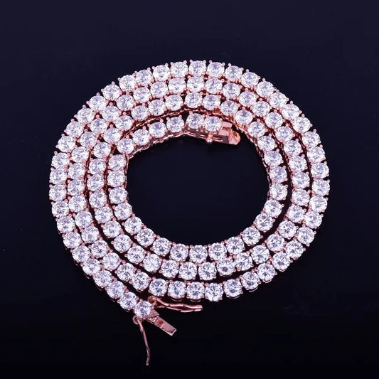 1 Row Tennis Chain Zircon Necklace Hip Hop Jewelry Gold Color Copper Material Men Rock Link 18Inch 20Inch