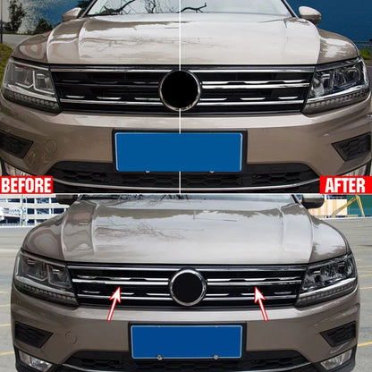 2Pcs Front Hood Grille Grill Mesh Sticker Lid Refit Molding Style Garnish for VW TIGUAN Mk2 Europe Version 2016 2017 2018 2021