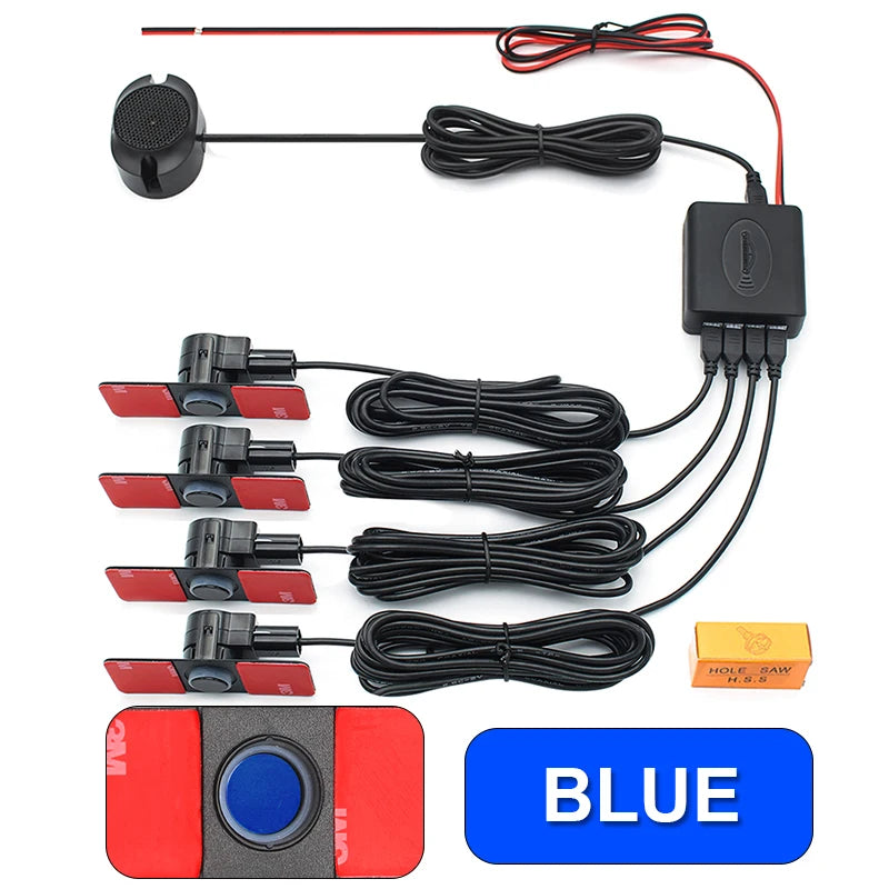 Car Parking Sensor Assistant Parktronics 4 Black/Silver/White 13Mm Flat Sensors Reverse Radar Sound Buzzer Alarm Sound