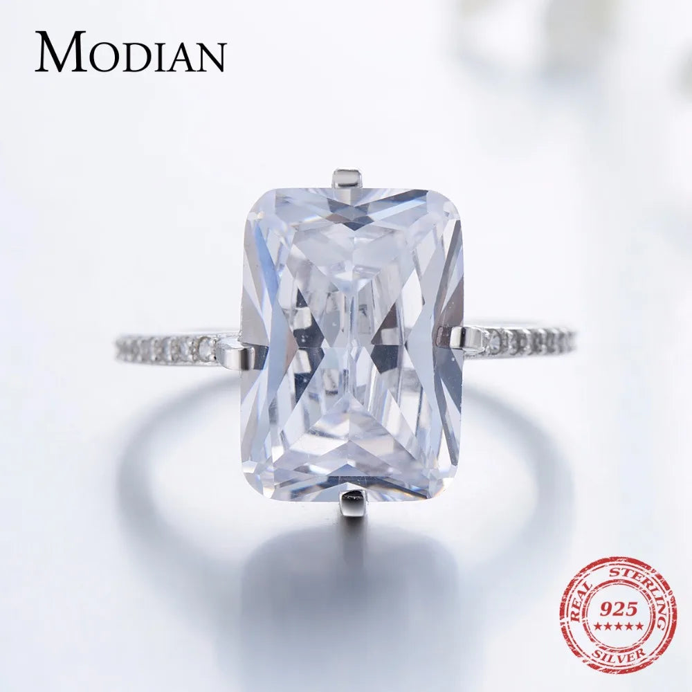 100% 925 Sterling Silver Rectangle 5A Clear Zircon Luxury Rings Anniversary Engagement Jewelry for Women Fashion Rings