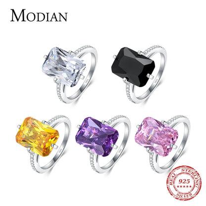 100% 925 Sterling Silver Rectangle 5A Clear Zircon Luxury Rings Anniversary Engagement Jewelry for Women Fashion Rings