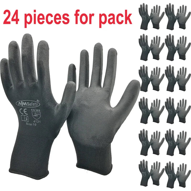 24Pieces/12Pairs White anti Static Protective Work Gloves with Nylon Knitted Liner Dipped PU on Palm Glove