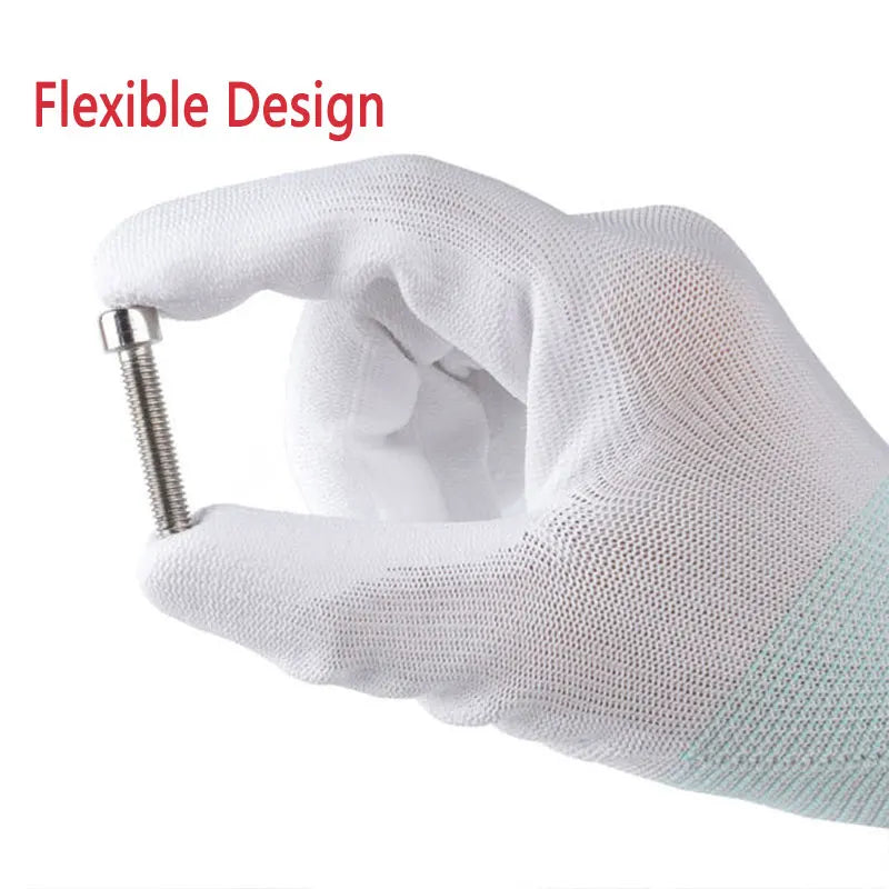 24Pieces/12Pairs White anti Static Protective Work Gloves with Nylon Knitted Liner Dipped PU on Palm Glove