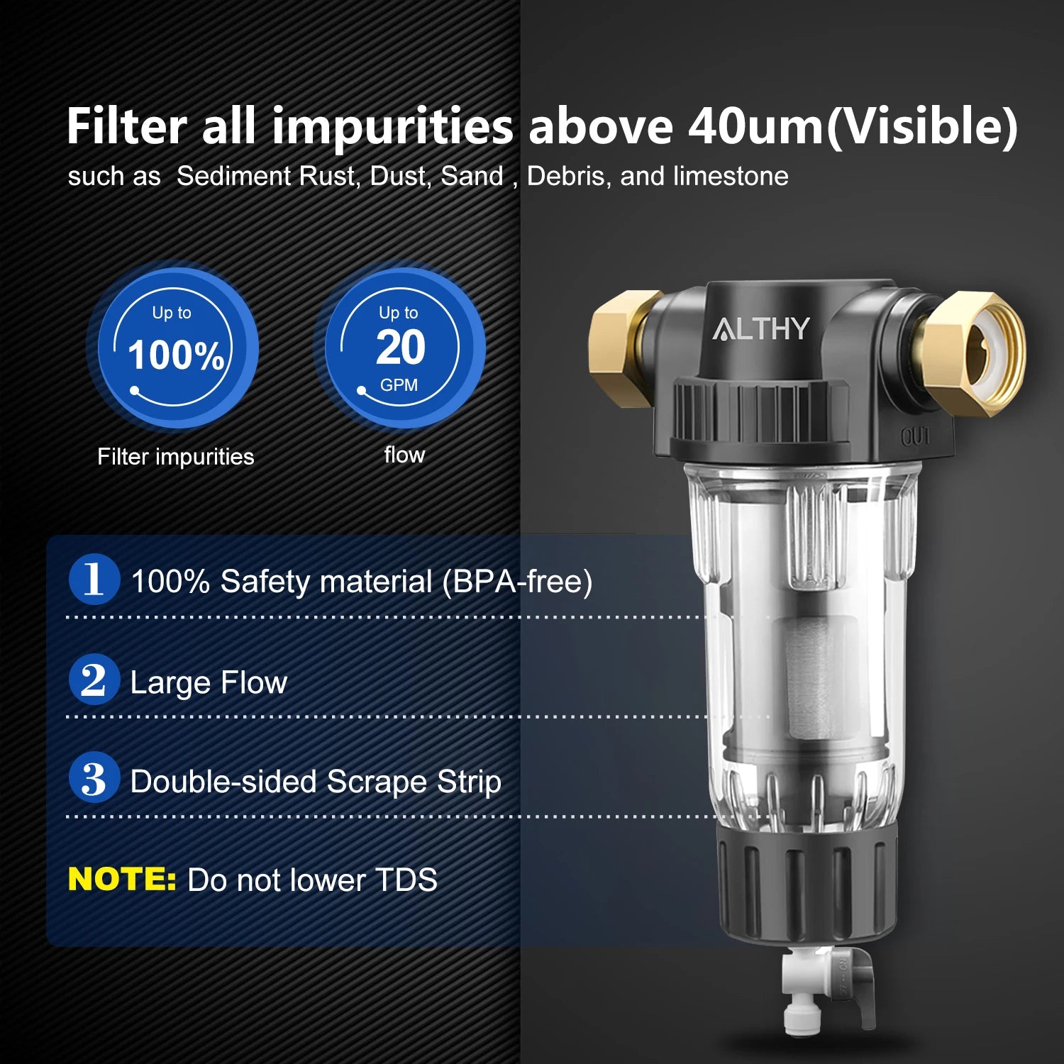 Pre Filter Whole House Spin down Sediment Water Filter Central Prefilter Purifier System Backwash Stainless Steel Mesh