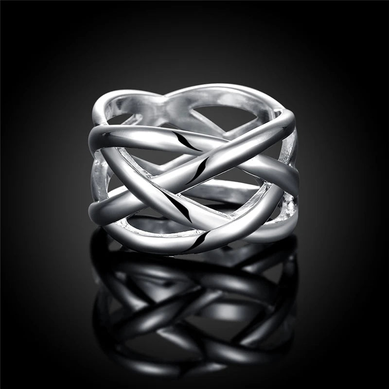 925 Sterling Silver Cross Intertwined Ring for Women Wedding Engagement Party Fashion Charm Jewelry