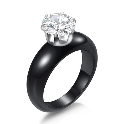 Fashion White Black Ceramic Rings for Women Smooth Surface Inlaid Zircon Women Ring Stainless Steel Wedding Engagement Gift