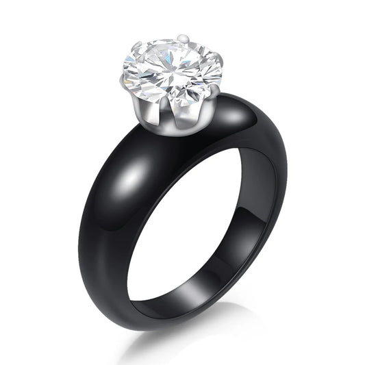 Fashion White Black Ceramic Rings for Women Smooth Surface Inlaid Zircon Women Ring Stainless Steel Wedding Engagement Gift