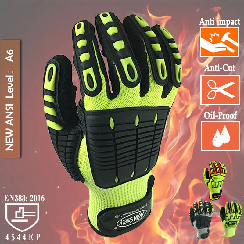 Cut Resistant Safety Work Glove anti Vibration anti Impact Oil-Proof Protective with Nitrile Dipped Palm Glove for Working