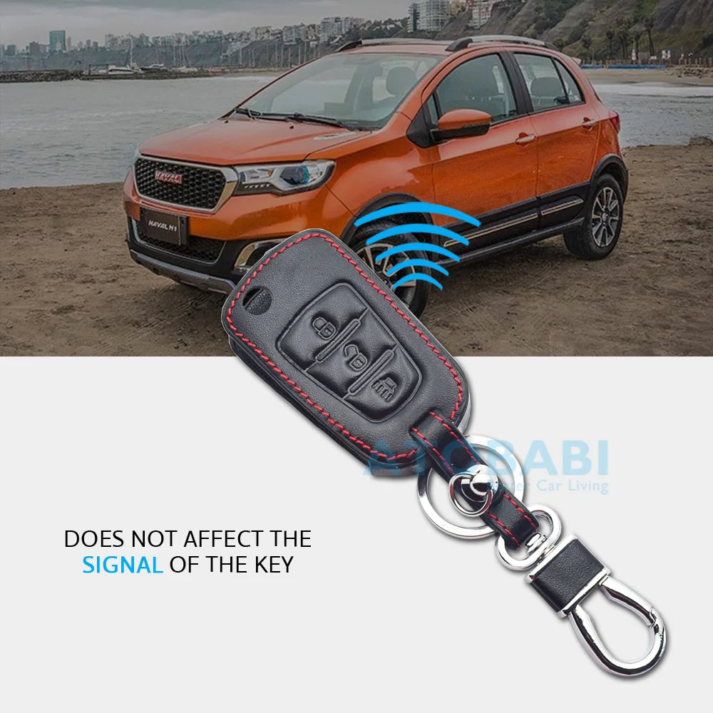 Leather Car Key Cases for Great Wall Haval Hover H1 H3 H6 H2 H5 C50 C30 C20R M4 3 Buttons Folding Keychain Remote Control Cover