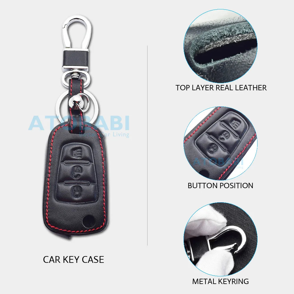 Leather Car Key Cases for Great Wall Haval Hover H1 H3 H6 H2 H5 C50 C30 C20R M4 3 Buttons Folding Keychain Remote Control Cover