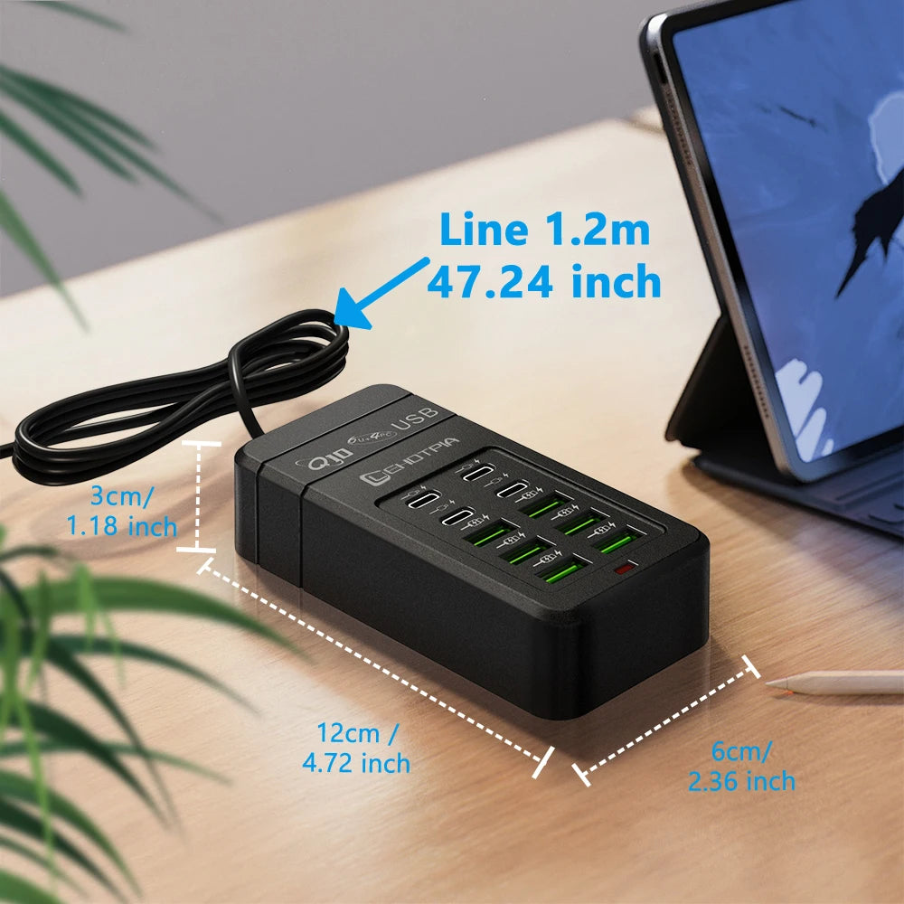 EU UK US Plug Multiple Rapide USB Charger Power Adapter 1.2M Extension Cord 6 USB-A 4 USB-C Portable for Mobile Phone USB Socket