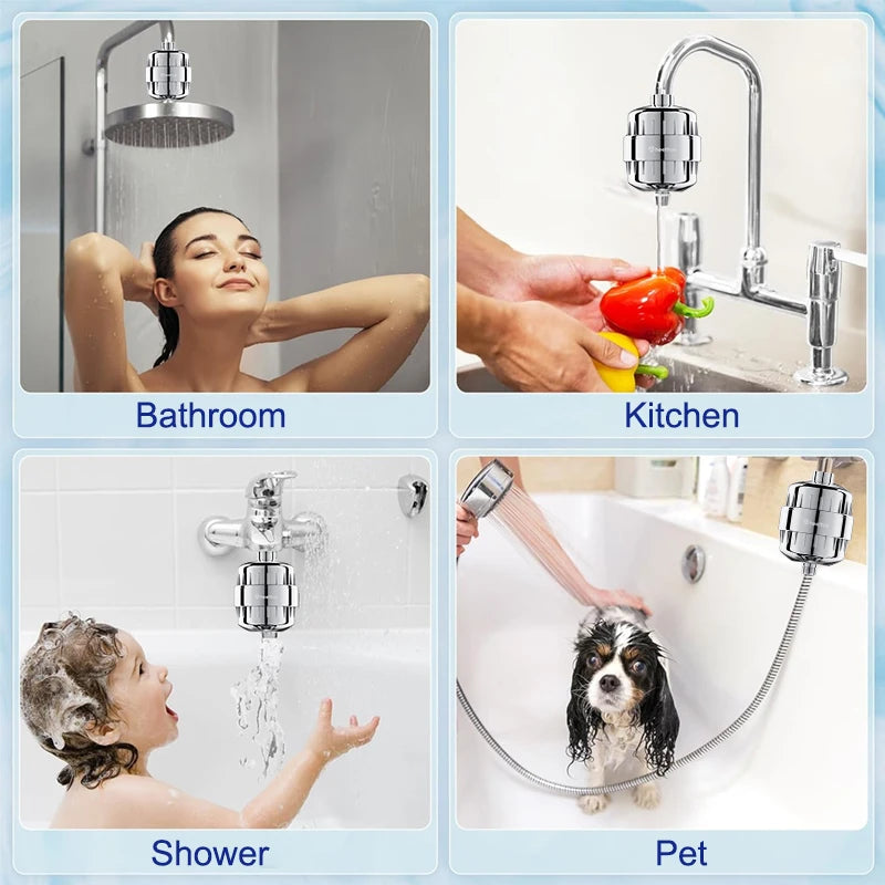 Water Filter Purifier Kdf+Calcium Sulfite Shower Bathing Softener Chlorine Removal Attach 2 Extra Filters