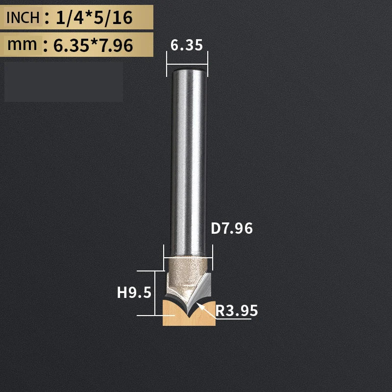 Point Cutting round over Bit Woodworking Tools Carving Tool Tungsten Carbide CNC Router Bit for Wood 1/2 Shank