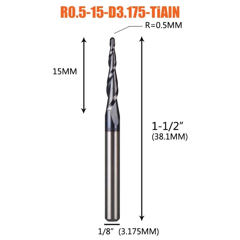 1 Pcs Solid Carbide Coated Taper Ball Nose Bit CNC Milling Cutter Router Bits for Wood and Cutters for Metal End Mill