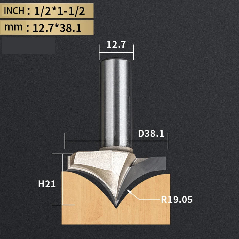 Point Cutting round over Bit Woodworking Tools Carving Tool Tungsten Carbide CNC Router Bit for Wood 1/2 Shank