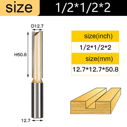 Straight Router Bits 1/2 1/4 Shank Double Flute Plunge Milling Cutter Carbide Tipped Woodworking Trimming Slotting Tool