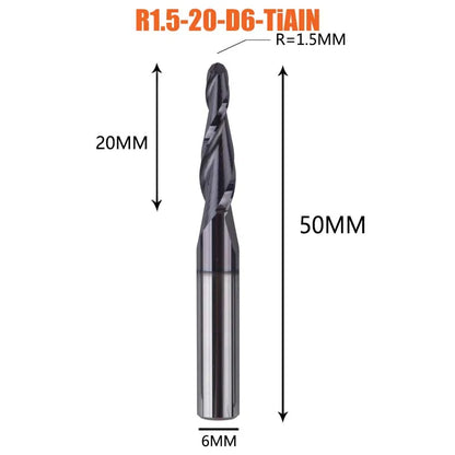 1 Pcs Solid Carbide Coated Taper Ball Nose Bit CNC Milling Cutter Router Bits for Wood and Cutters for Metal End Mill
