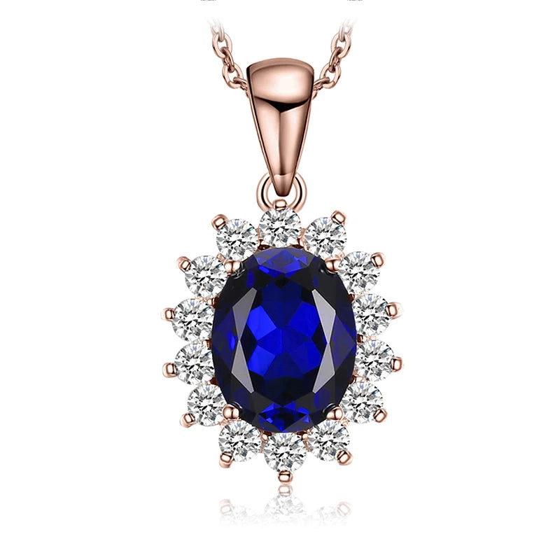 Princess Diana Created Blue Sapphire Ruby Simulated Emerald 925 Sterling Silver Pendant Necklace Women No Chain