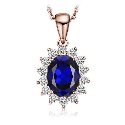 Princess Diana Created Blue Sapphire Ruby Simulated Emerald 925 Sterling Silver Pendant Necklace Women No Chain