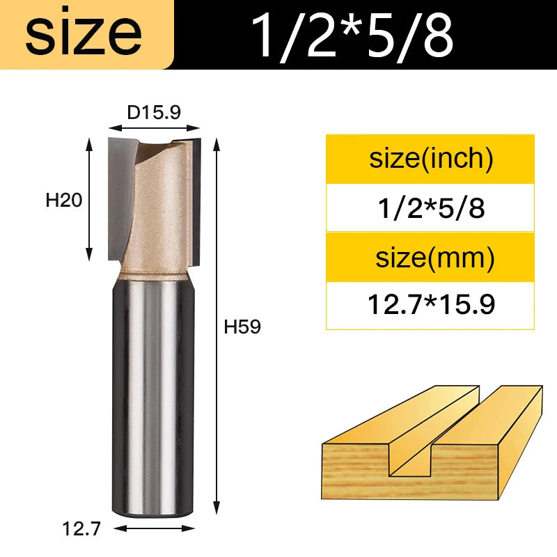 Straight Router Bits 1/2 1/4 Shank Double Flute Plunge Milling Cutter Carbide Tipped Woodworking Trimming Slotting Tool