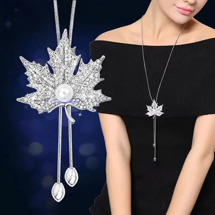 Imitation Pearl Necklaces Retro Popular Vintage Leaf Collar Statement Necklace Long Jewelry for Women