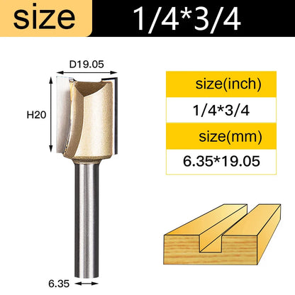 Straight Router Bits 1/2 1/4 Shank Double Flute Plunge Milling Cutter Carbide Tipped Woodworking Trimming Slotting Tool