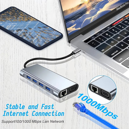11-In-1 Type-C Docking Station USB 3.0 HUB USB C Splitter Type C to 4K HDMI VGA PD RJ45 1000M Network Adapter for Laptop Macbook