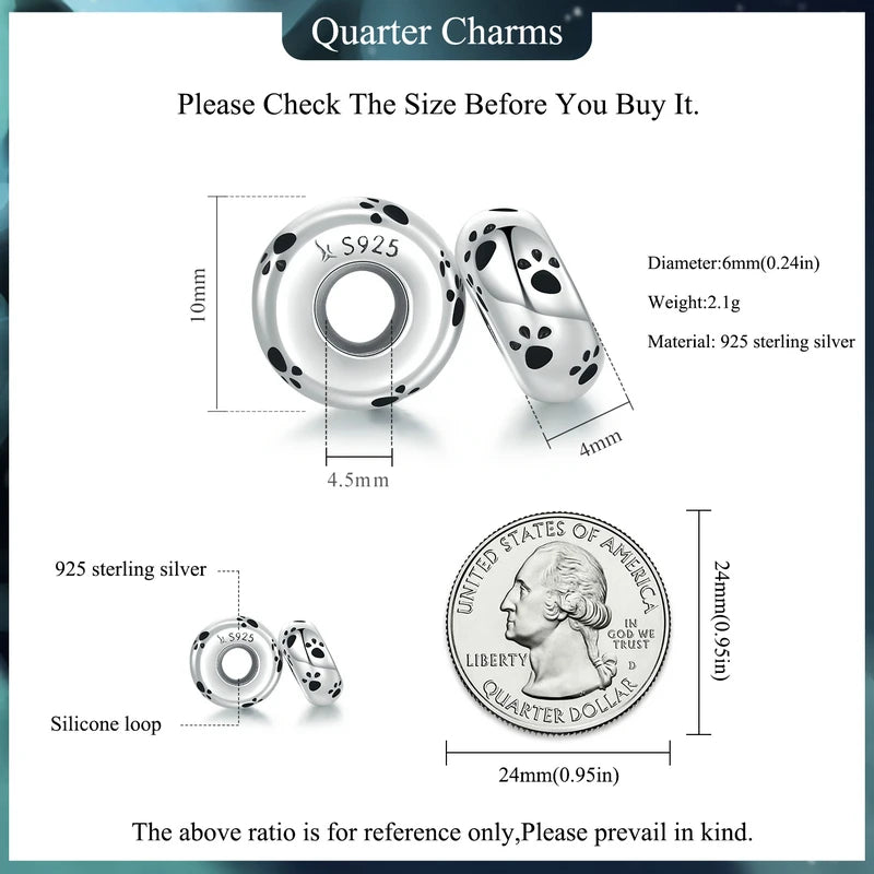 Authentic 925 Sterling Silver Dog Animal Footprint Cat Heart LOVE Spacer Charm Fit Bracelet DIY Original SCC594