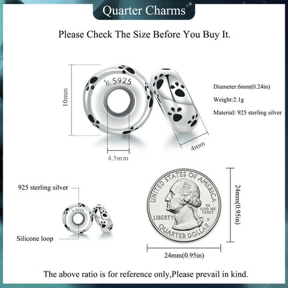 Authentic 925 Sterling Silver Dog Animal Footprint Cat Heart LOVE Spacer Charm Fit Bracelet DIY Original SCC594