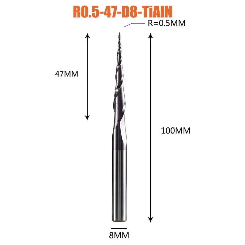 1 Pcs Solid Carbide Coated Taper Ball Nose Bit CNC Milling Cutter Router Bits for Wood and Cutters for Metal End Mill