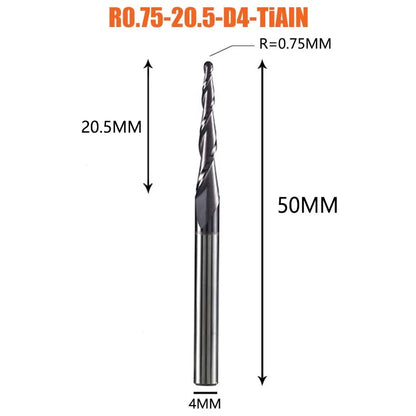1 Pcs Solid Carbide Coated Taper Ball Nose Bit CNC Milling Cutter Router Bits for Wood and Cutters for Metal End Mill