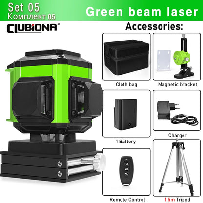 16/12 Lines Self-Leveling Remote Control Outdoor Mode - Receiver Auto 3X360 Green Beam Line Laser Level