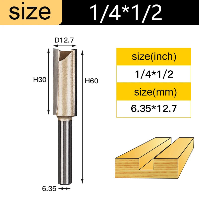 Straight Router Bits 1/2 1/4 Shank Double Flute Plunge Milling Cutter Carbide Tipped Woodworking Trimming Slotting Tool