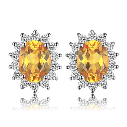 Created Blue Sapphire Ruby 925 Sterling Silver Stud Earrings Natural Amethyst Garnet Peridot Topaz Princess Diana