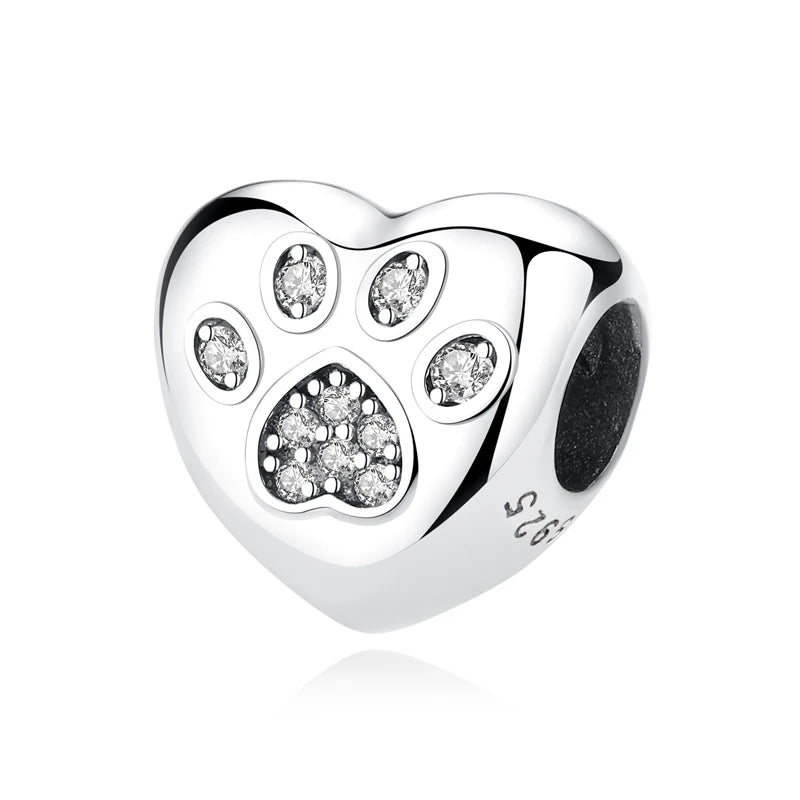 Original 925 Sterling Silver Charm Bead Love Dog Cat Paw Panda Firefly Pendant Charms Fit Bracelets Necklaces Women Jewelry