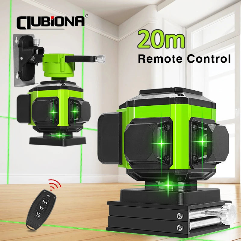 16/12 Lines Self-Leveling Remote Control Outdoor Mode - Receiver Auto 3X360 Green Beam Line Laser Level