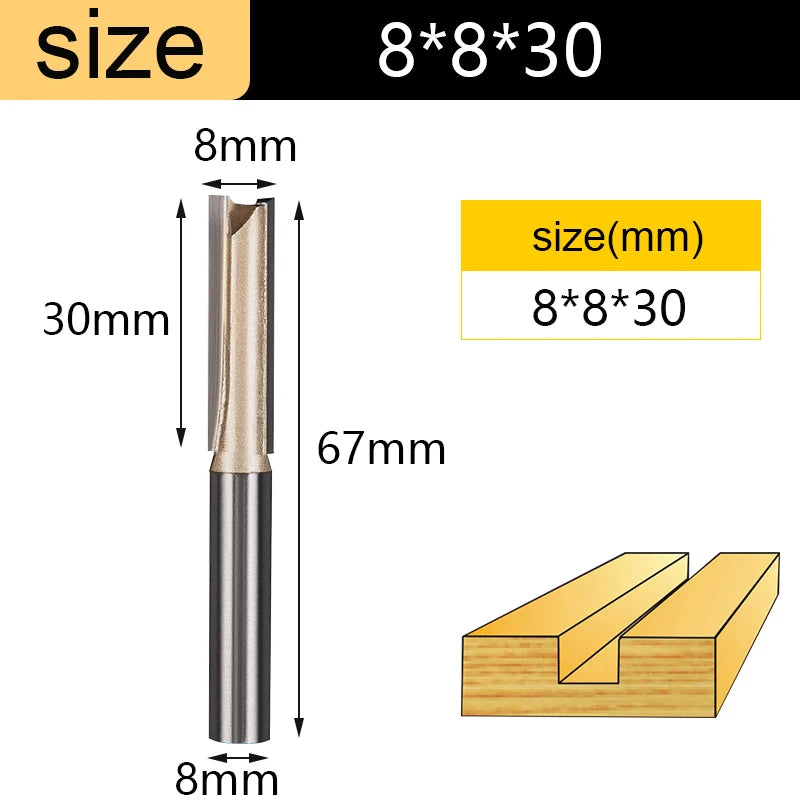 Straight Router Bits 1/2 1/4 Shank Double Flute Plunge Milling Cutter Carbide Tipped Woodworking Trimming Slotting Tool