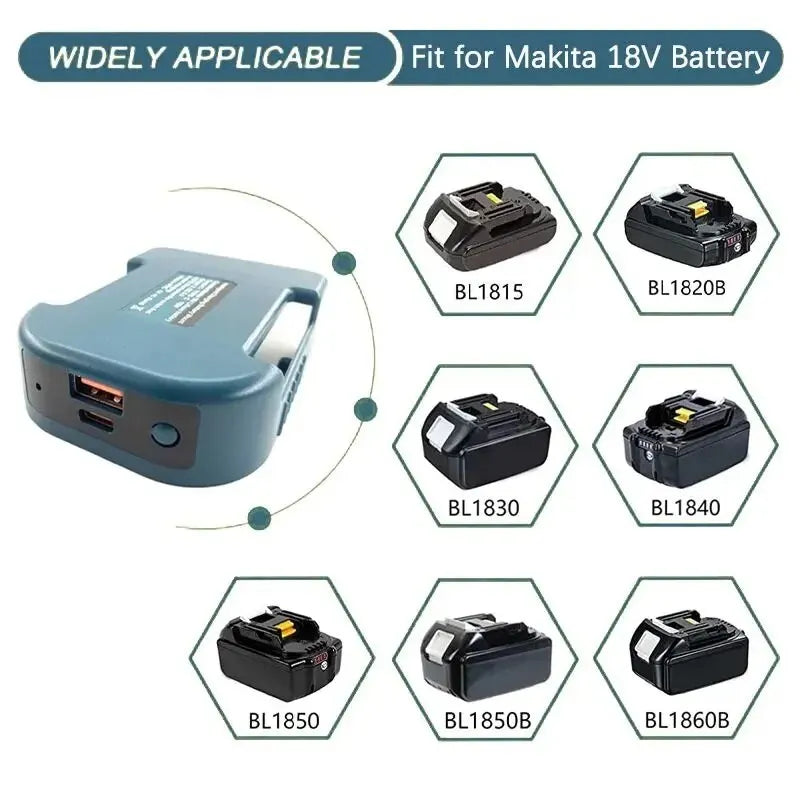 For Makita 18V with USB with Type-C Battery Holder for Makita 18V Battery BL1840 BL1850 BL1860 Charger Adapter Fast Charging