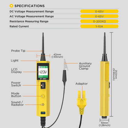 BT260 Car Electrical Circuit Tester Power Probe Automotive Scanner Auto LED Display Voltage Digital Diagnostic Tool Pb100