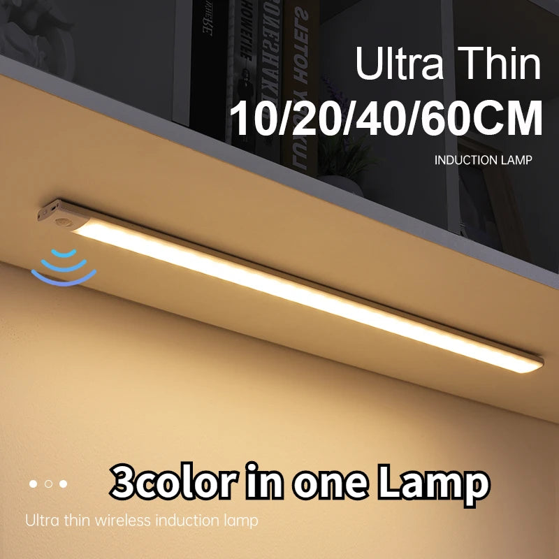 Night Light Motion Sensor Light Wireless USB under Cabinet Light for Cabinet Bedroom Wardrobe Indoor Lighting 3Color in One Lamp