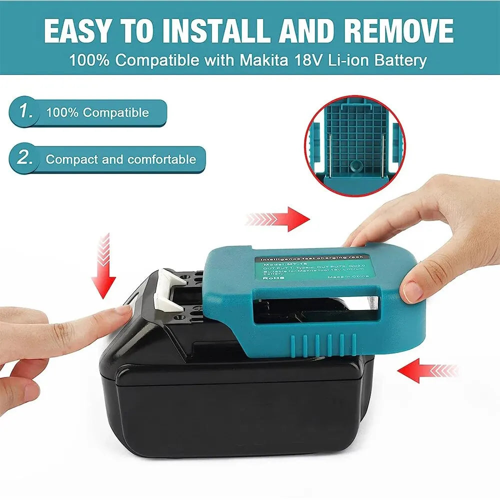 For Makita 18V with USB with Type-C Battery Holder for Makita 18V Battery BL1840 BL1850 BL1860 Charger Adapter Fast Charging